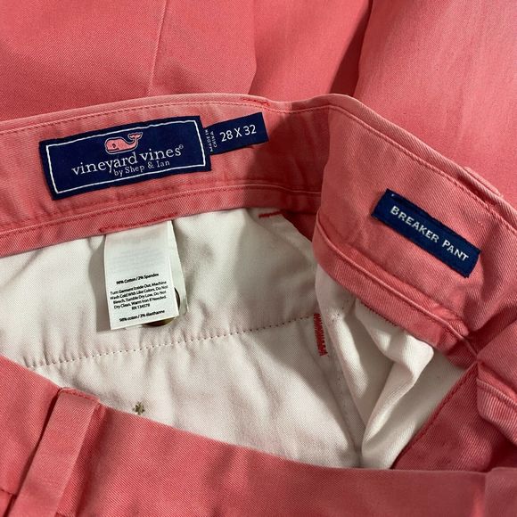 Vineyard Vines Men's Pants 28x32 Breaker Regular Fit Chino Lobster Reef Pink $98 - Picture 3 of 3